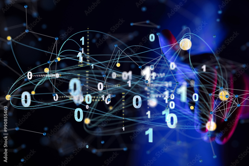 Aufkleber Global network. Blockchain. 3D illustration. Neural networks and artificial intelligence. Abstract  3d