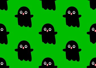 Seamless pattern with ghosts. Halloween pattern on a green background. White ghost pattern. Autumn mood. terribly. Boo