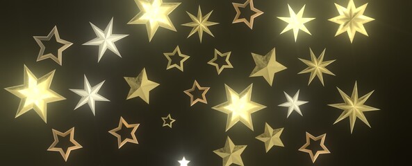 Stellar Christmas Drift: Radiant 3D Illustration Showcasing Descending Holiday Stars in Motion