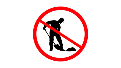 No Digging Sign, Black and red  Isolated Silhouette