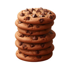 Stack of chocolate chip cookies on isolated transparent background