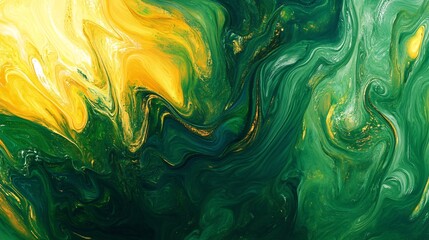 Obraz premium Abstract, swirled paint effect in shades of green and yellow
