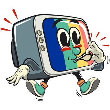 recommend clip art: vintage tv monitor cartoon character mascot retro vector design is blowing the whistle, work of hand drawn