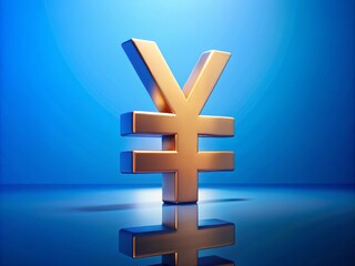 Obraz premium A lone Chinese yuan currency sign drifts effortlessly across a calm blue expanse, exuding an aura of serenity.