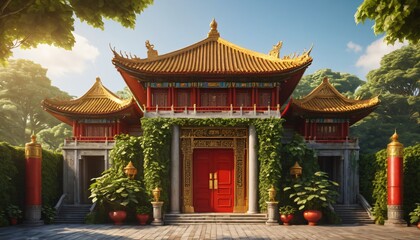 Ancient Chinese temple with majestic architecture, a symbol of cultural heritage and religious significance in Beijing, China
