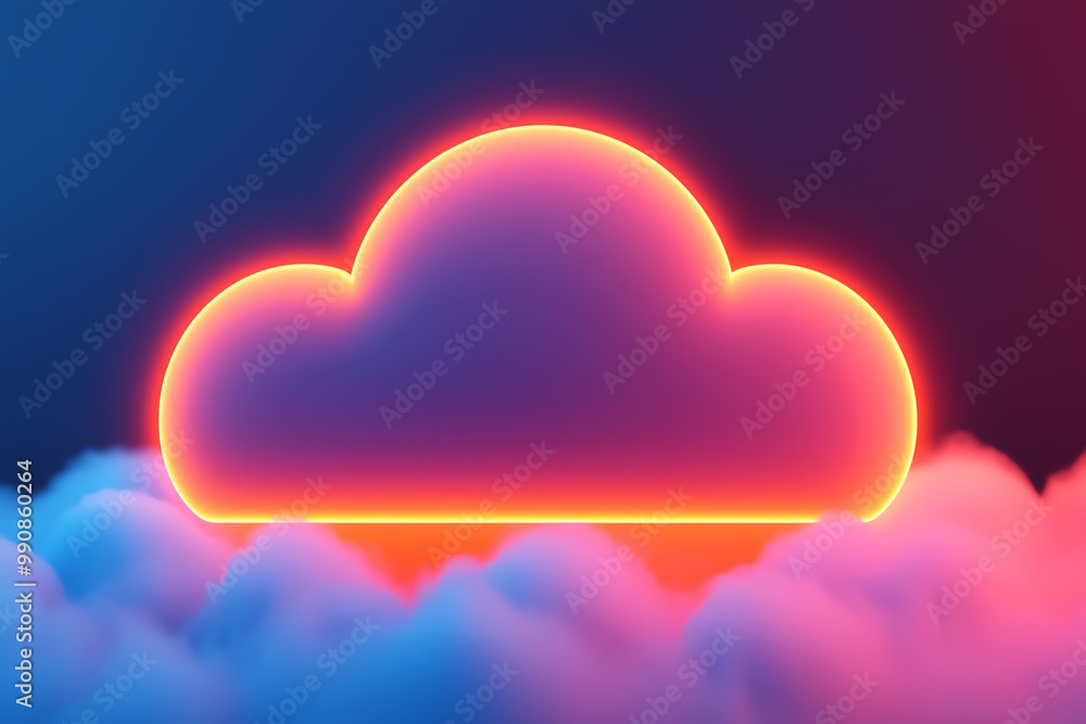 Poster digital network of cloud storage hubs with smooth lines connecting each point, vibrant electric glow
