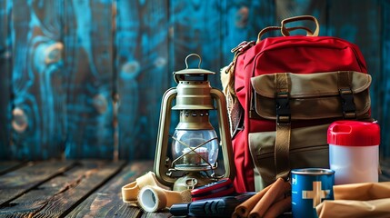 A travel bag or disaster kit is a useful box for all life vital like water provisions a lantern and a basic care package