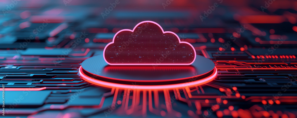 Aufkleber holographic projection of a cloud storage system with distribution nodes, surrounded by hightech env