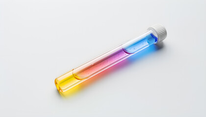 Test tube with color liquid on white background. Solution chemistry