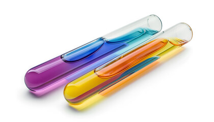 Test tube with color liquid on white background. Solution chemistry