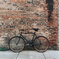 Black Bicycle Parked Against Brick Wall