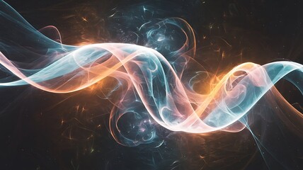 Obraz premium An abstract design with flowing colorful lights, creating swirling patterns that emit soft glows and sparkles, enhancing the magical atmosphere --ar 16:9