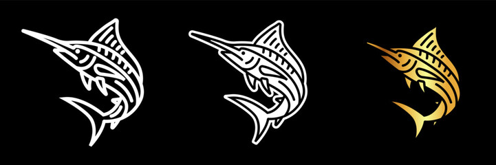 Blue Marlin Icon, A large, fast-swimming fish with a spear-like bill, popular in sport fishing due to its strength and speed.