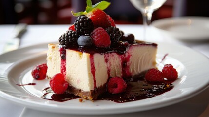 Delicious Slice of Decadent Cheesecake with Berries