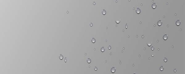 Rain transparent drops flow down the glass.Realistic wet condensation texture.Fresh water splash effect on the surface.Liquid spreading droplet shapes.