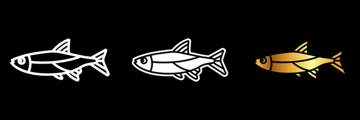 Neon Tetra Icon, A small, brightly colored freshwater fish with a blue and red stripe, commonly kept in tropical aquariums.