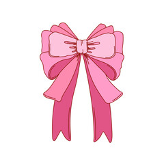 Coquette pink bow knot, gift ribbon. Trendy hair braiding accessory. Bow knots for gift wrapping, party decoration, present. Vector illustration.