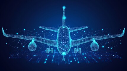 Abstract Futuristic Airplane. Airliner of Luminous Points, Lines. Travel, Technology.