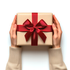 Woman hands with present box