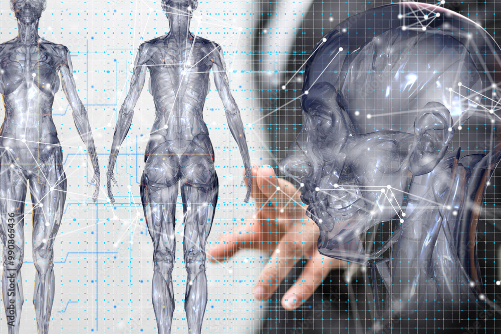 Poster digital medical futuristic interface 3d rendering