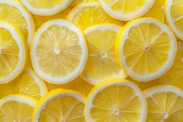 Slices of fresh juicy yellow lemons. Texture background, pattern. MZ 