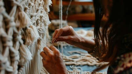 Macrame Art Creation with Natural Fiber Cords