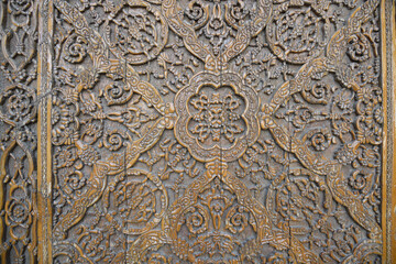 Old wooden carved door, Samarkand, Uzbekistan.