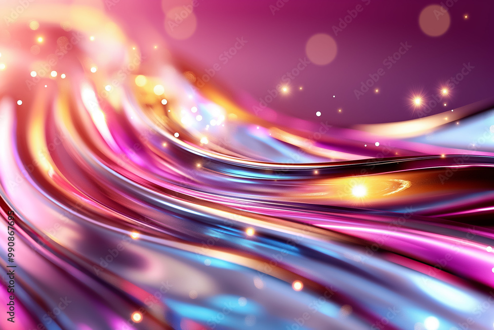Poster the artwork showcases a dynamic blend of flowing lines illuminated by sparkling lights. rich in vibr