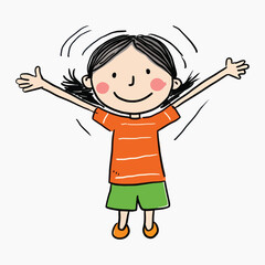 Happy cartoon girl with pigtails