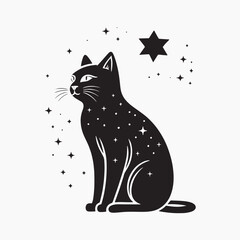 Celestial black cat illustration