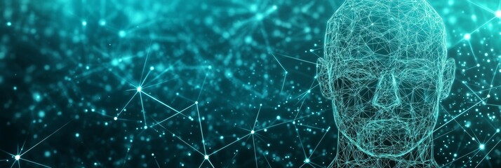 Abstract Glowing Blue Network Connection of Digital Human Head, Technology Concept. 3D Render.