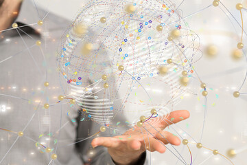 abstract lines with dots over dark background.