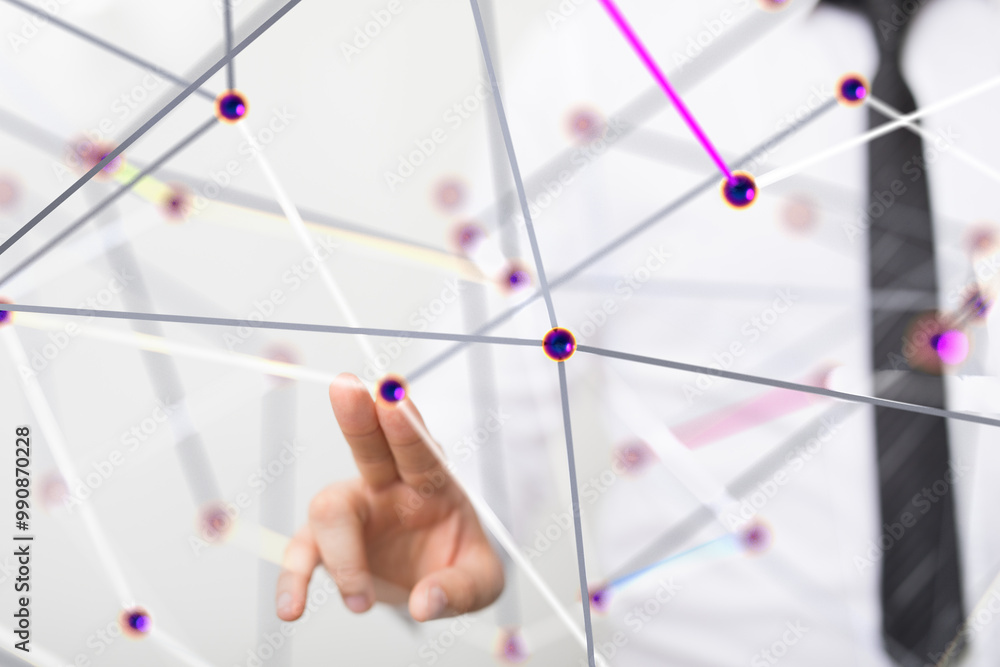 Poster abstract lines with dots over dark background.  - 3d