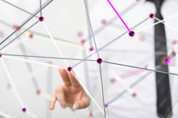 abstract lines with dots over dark background.  - 3d