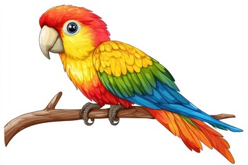 Fototapeta premium Colorful parrot perched on branch looking left