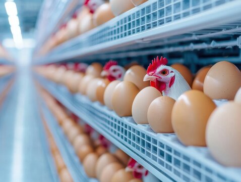 Drone aerial view of a massive poultry farm with automated egg incubators, showing scale and modern efficiency Poultry, Incubation, Aerial View