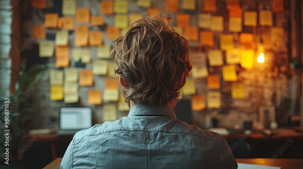 Poster creative brainstorming session with sticky notes