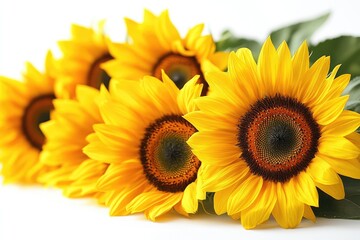 Bouquet of sunflowers resting on white surface