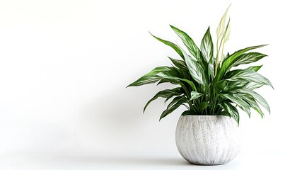 Peace Lily Plant in a White Pot Against a White Background