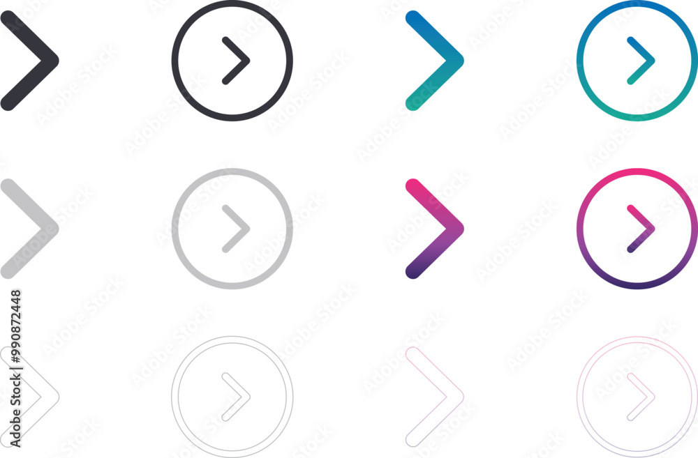 Poster arrows ui isolated icons set. set of line vector icon. arrows, state, disabled, enabled, hover, grad