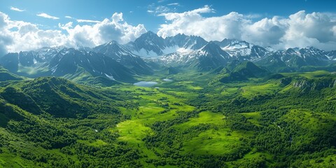 Aerial View of Lush Green Valley in Mountains