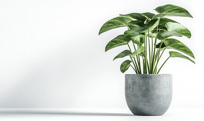 Fototapeta premium Green Plant in a Concrete Pot on White Background
