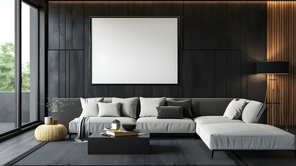 Elegant Black Wooden Living Room with Hidden Storage and Minimalist Interior Design