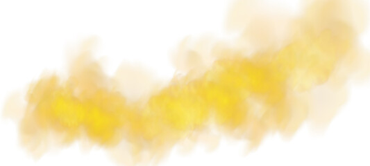 Fantastic yellow smoke. Magic smoke. Smog cloud on podium or stage. Fog vapor over ground or water surface, magic haze. PNG.  © Orange Sky