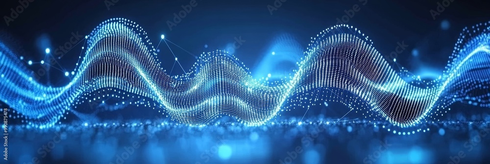 Poster abstract blue wave of digital data flow, visualization of big data, ai, and cybersecurity concepts