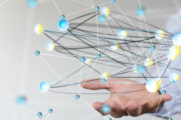 Digital cyberspace with particles and Digital data network connections concept.