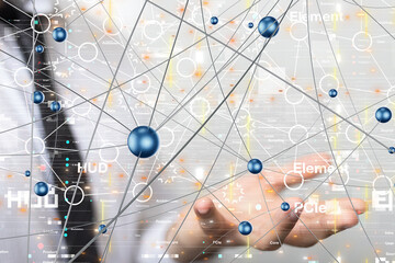 Global network. Blockchain. 3D illustration. Neural networks and artificial intelligence. Abstract
