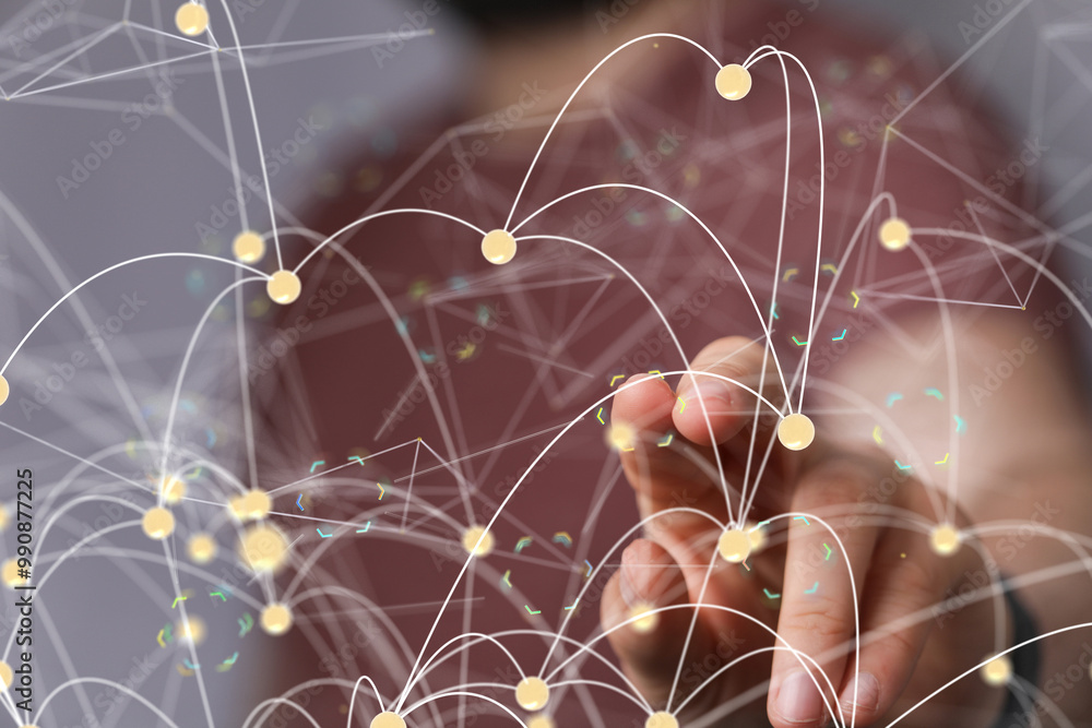 Poster Neural network 3D illustration. Big data and cybersecurity