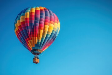 Obraz premium Colorful hot air balloon floating in the clear blue sky during a sunny day
