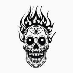 Flaming skull tattoo design